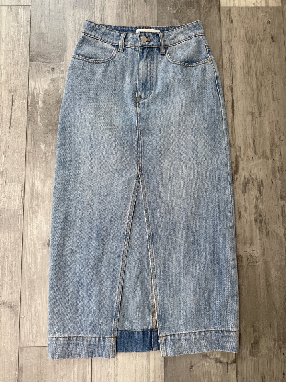 English Factory Denim Maxi Skirt XS Light Wash Front Slit Jean Skirt